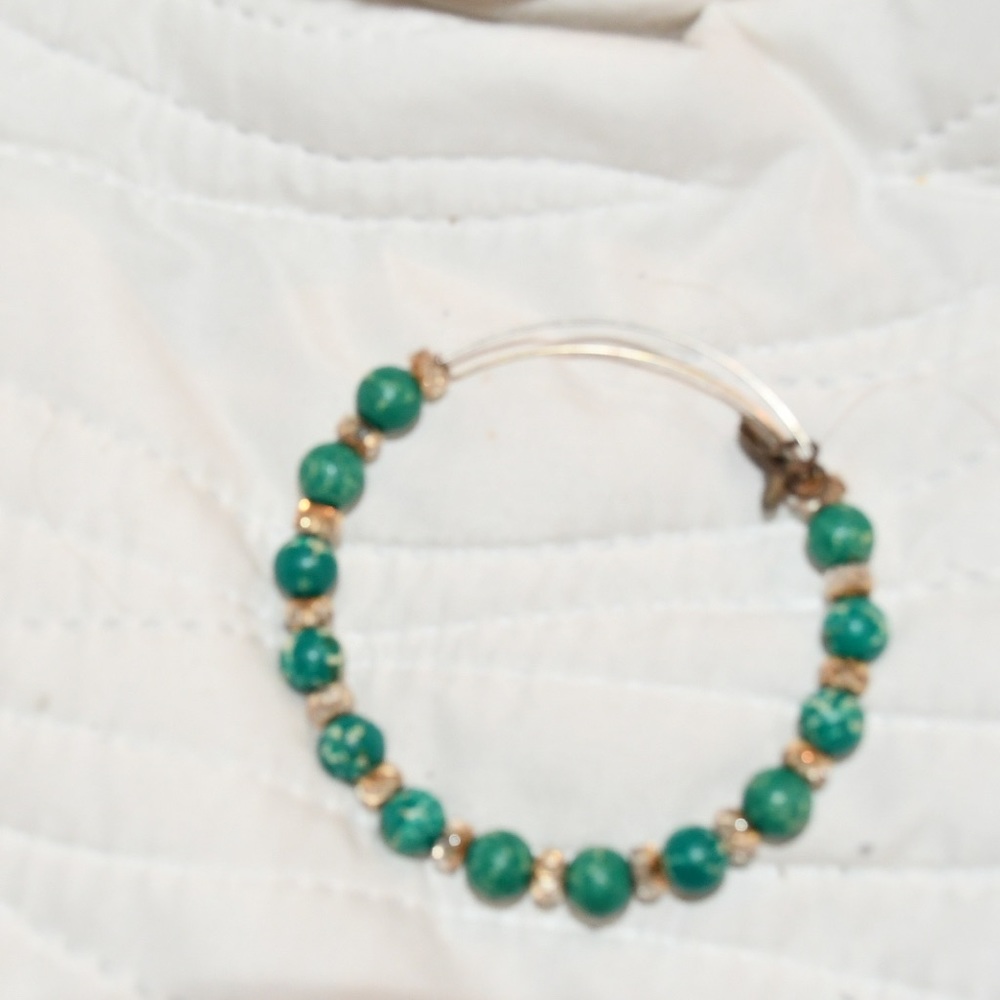 Alex and Ani Jade/gold bangle and beads bracelet